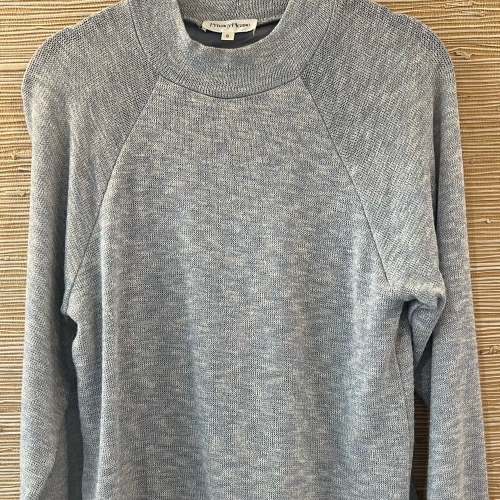 Privacy Please Revolve Harlee Sweater Mock Neck Top Metallic Blue Small S
